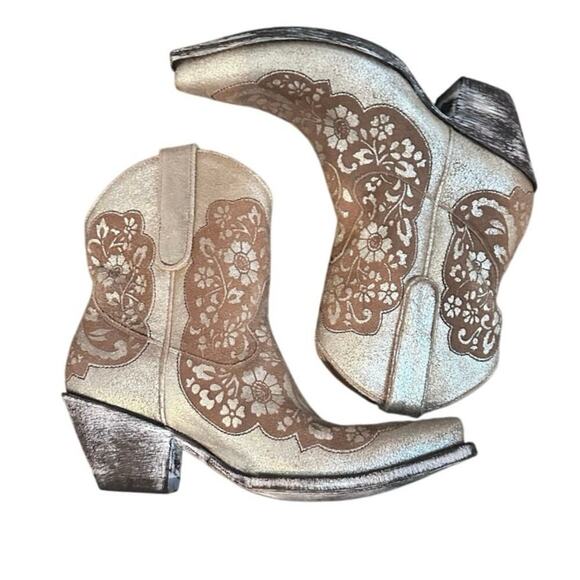 Old Gringo Women's Floral Embroidered Migissi Taupe Western Chelsea Boots Size 7 - Picture 1 of 8